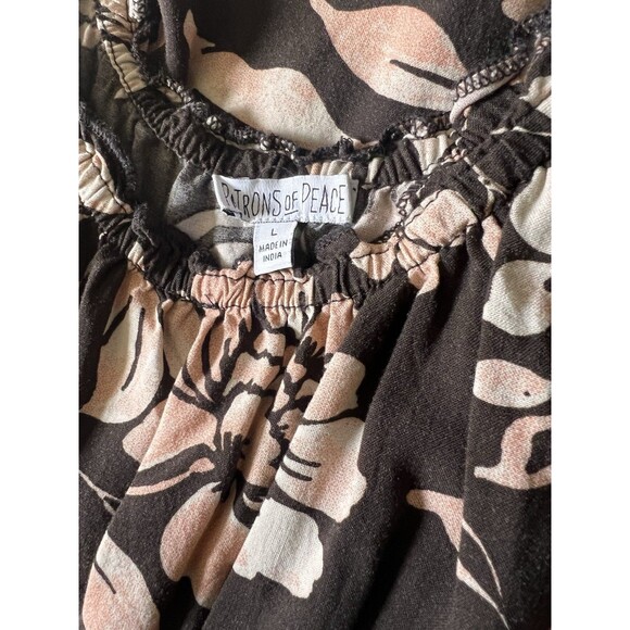 Patrons of Peace Brown and Pink Floral Maxi Dress Sz Large Milkmaid Cottagecore - Picture 8 of 8